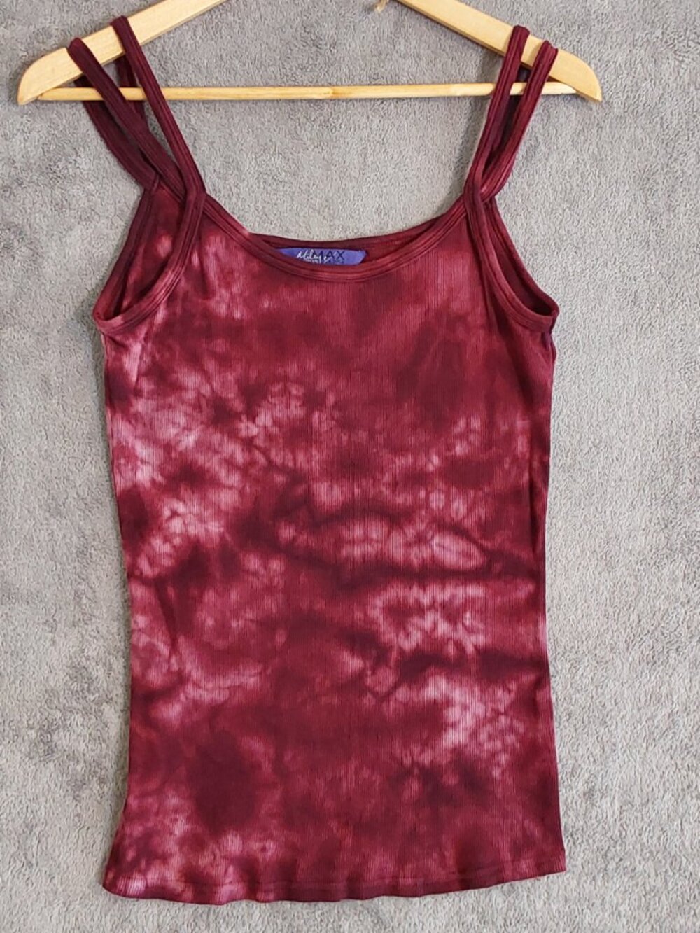 Miley Cyrus Max Azria XL Burgundy Tie-Dye Double Strap Tank Top 100% Cotton